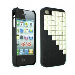iPhone 4 4S 3D Pyramid Studs Case (Silver-Black)